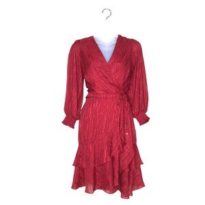 Tommy Hilfiger Red Ruffle Long Sleeve Holiday Wrap Dress
